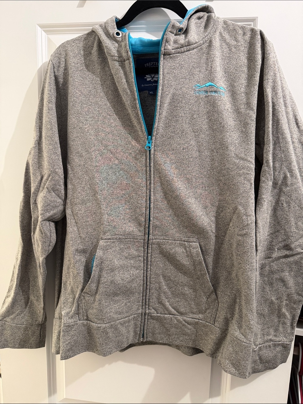 Lauren James Grey Zip-Up Hoodie with Aqua Trim